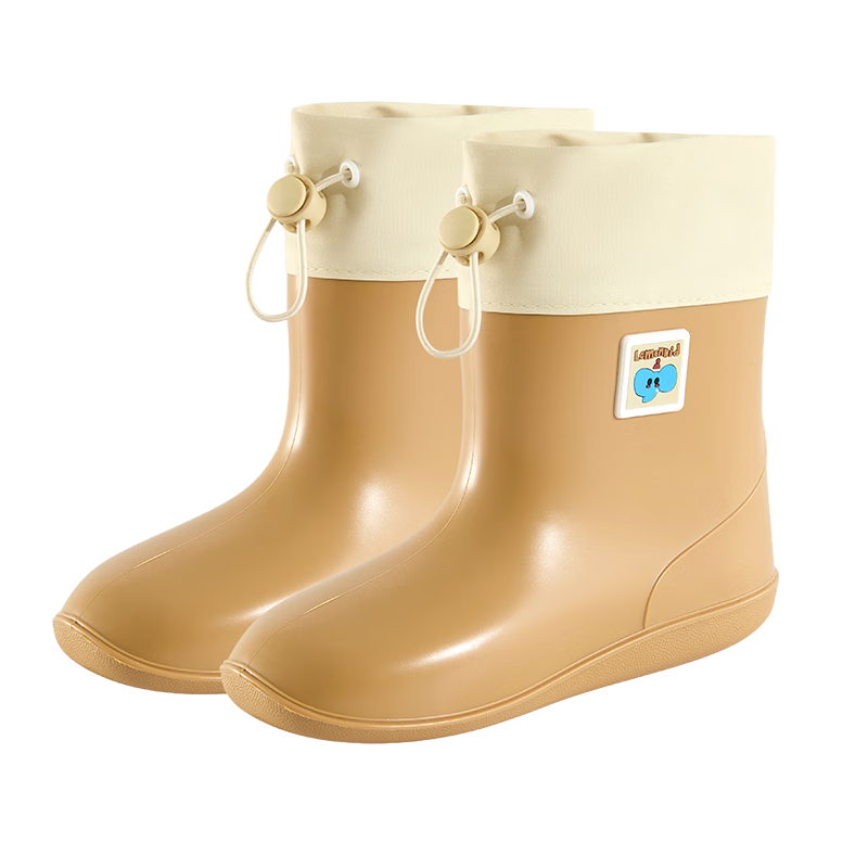 Lemon Baby Kids Waterproof Rain Boots Unisex Outdoor Non-Slip Water Shoes with Drawstring Closure Sand Brown Size 21