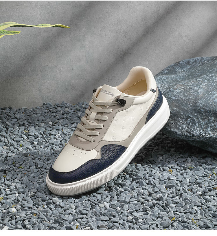 Goldlion Men's Shoes, Casual Sneakers, Lightweight And Comfortable, Classic Versatile Skateboard Shoes, G557430575LBE, White And Blue, Size 39 10