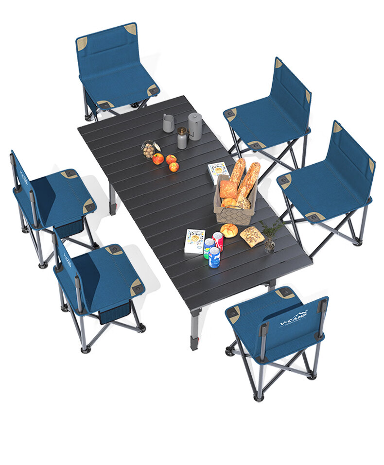 V-CAMP Outdoor Folding Table And Chair Set, Picnic Table And Chairs, Camping Barbecue, 120cm Portable Aluminum Table, 7-Piece Set 10