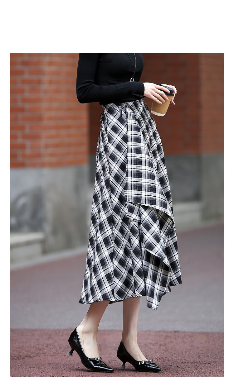 Demana [Hong Kong Style] Autumn Korean Design Irregular Ruffle Decor Mid-Length A-Line Women's Skirt 13
