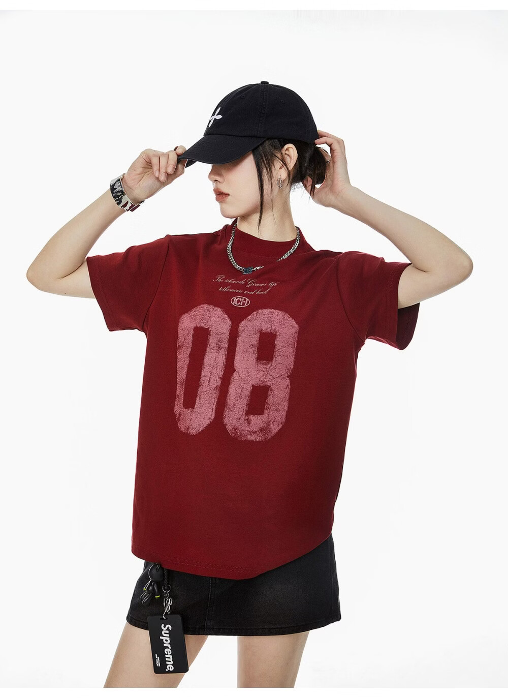 ICH MODE Women's American Slim Fit Shoulder T-Shirt 2026 Summer New Printed Short Sleeve Sports Top White L 14
