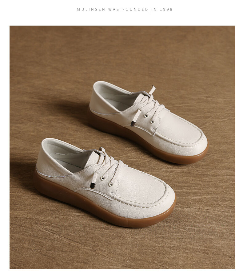 MULINSEN Women's Leather Shoes, Spring And Summer Casual White Sneakers, Flat Loafers, Slip-On Soft-Soled Mom Shoes, Black, Size 38 21
