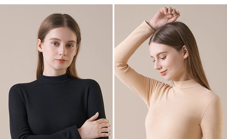 Urban Beauty Women's Thermal Underwear Set Autumn Top and Bottom Winter Cashmere Silk Half Turtleneck Windproof Heated Fleece Lined Warm Set 25