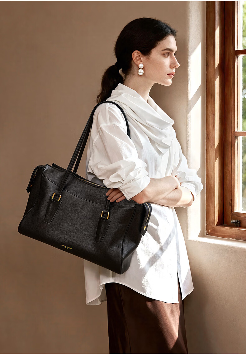 Pierre Cardin Women's Vegetable Tanned Cowhide Leather Briefcase Large Capacity Genuine Leather Shoulder Bag 2026 Women's Day Gift 1