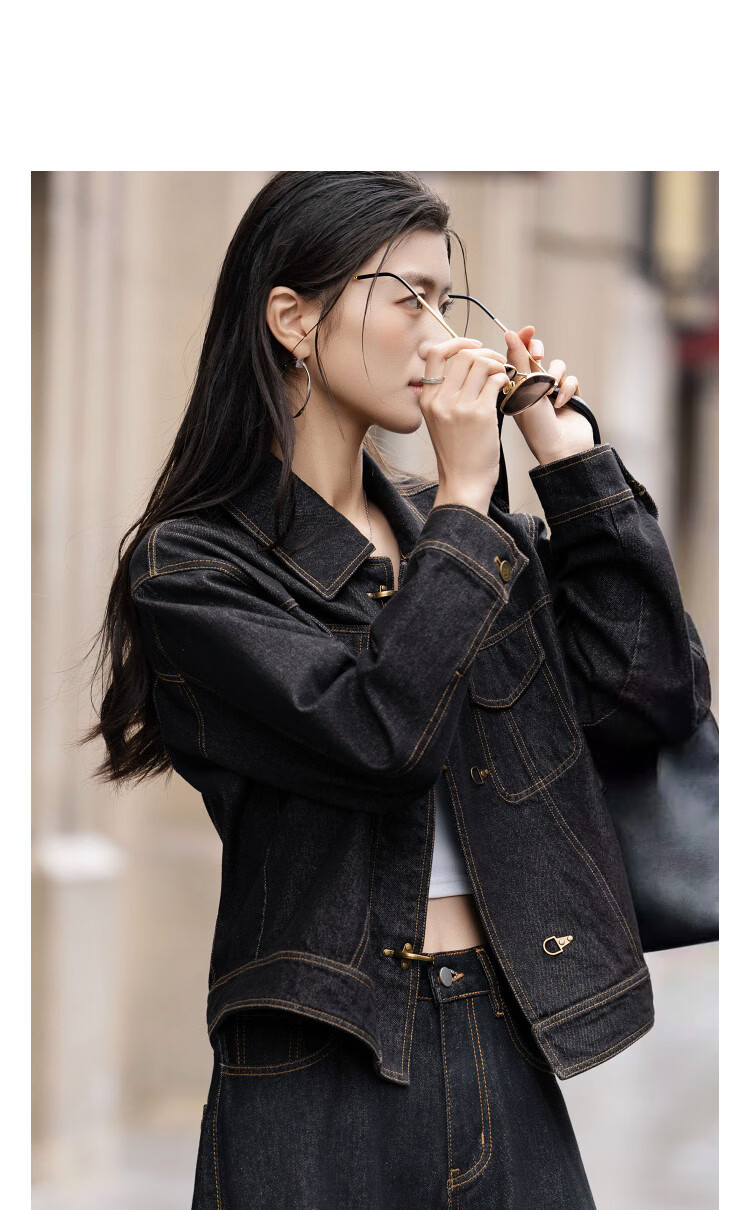 Demana [Cloud Feel Cotton Blend] Spring Vintage Style Lapel Fake Pocket Topstitching Loose Petite Women's Denim Jacket 11