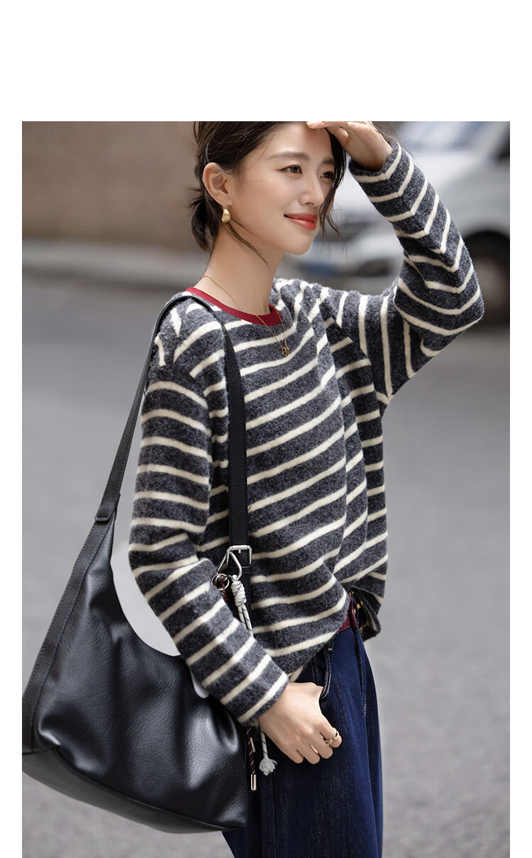 Demana Vintage Collegiate Style Winter Japanese Colorblock Crewneck Striped Loose Fit Sweatshirt for Women 11