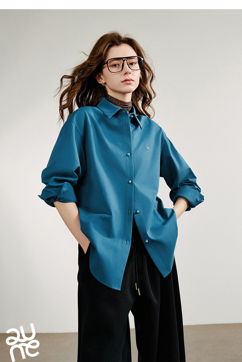 Chuyua Heart Embroidery Shirt Women 2025 Autumn New Simple Versatile Solid Color Pure Cotton Blouse White L 31