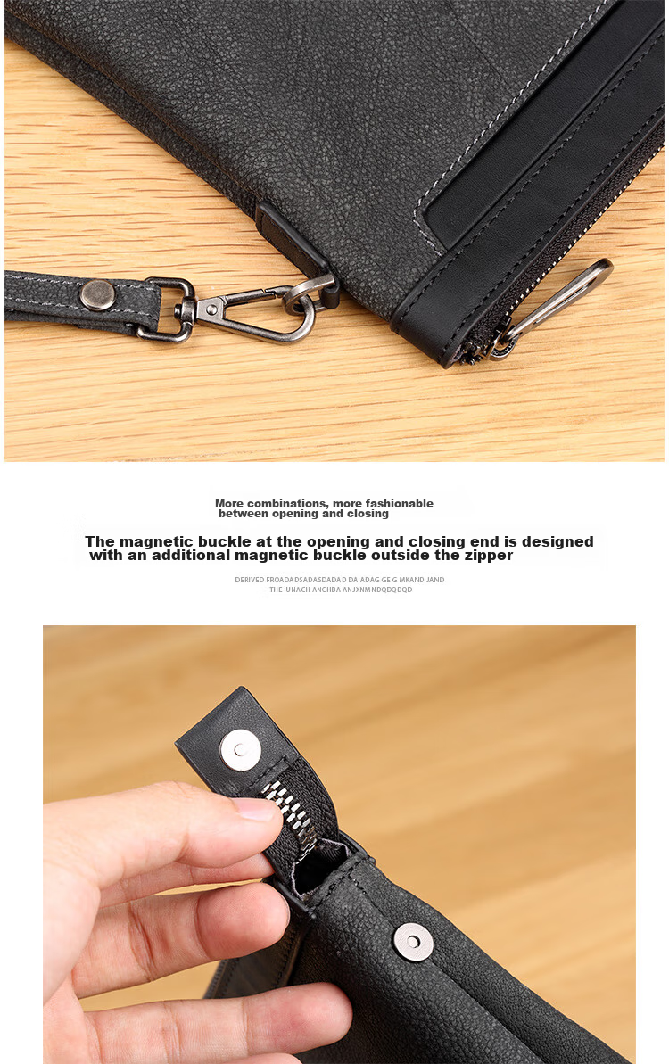 Pabojoe Men's Clutch, Top-Grain Leather Handbag, Fashionable Clasp Bag, Black Wristlet, Birthday Gift for Boyfriend 11