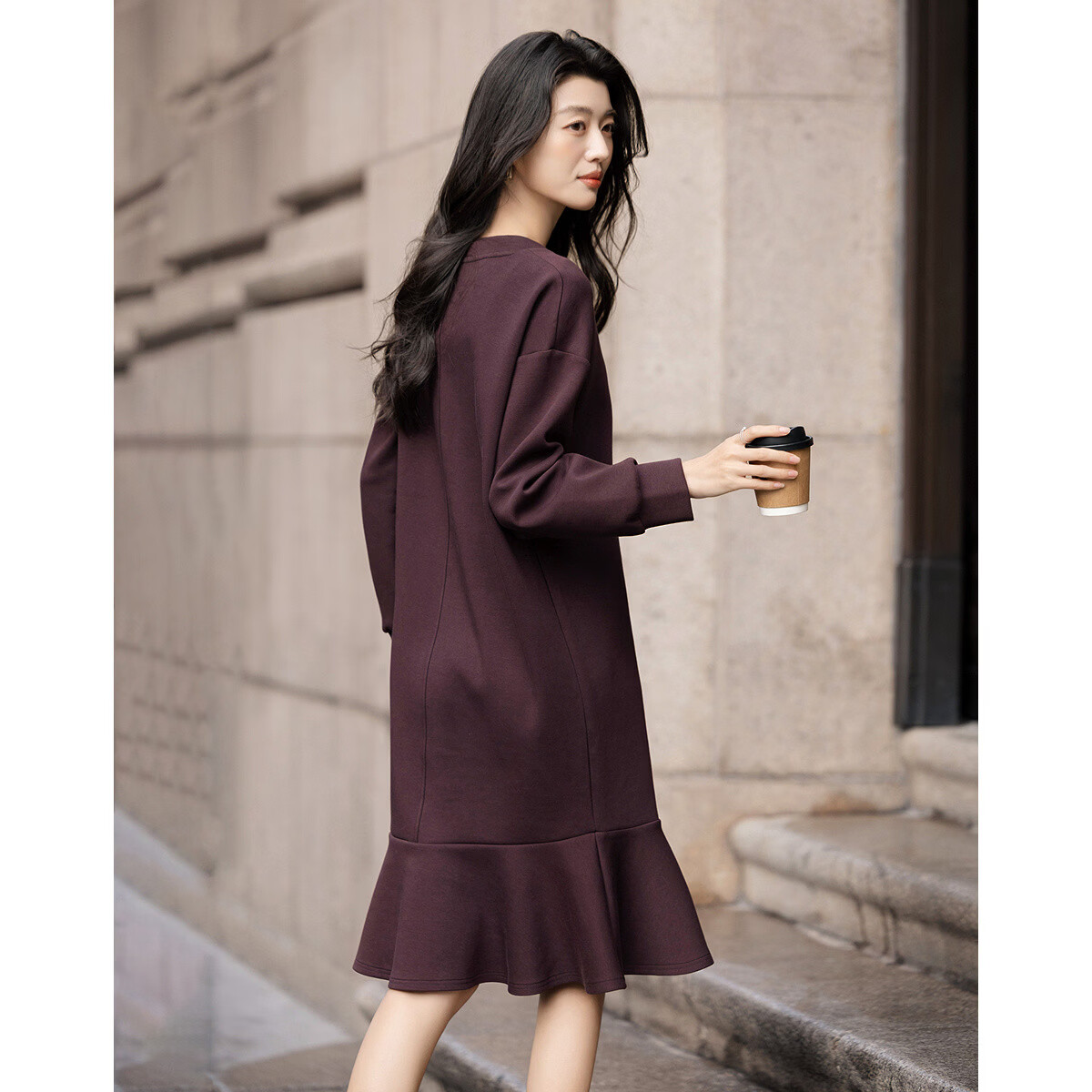 Demana [Comfort Elastic Air Layer] Spring Elegant V-Neck Mermaid Ruffle Loose Petite Women's Dress