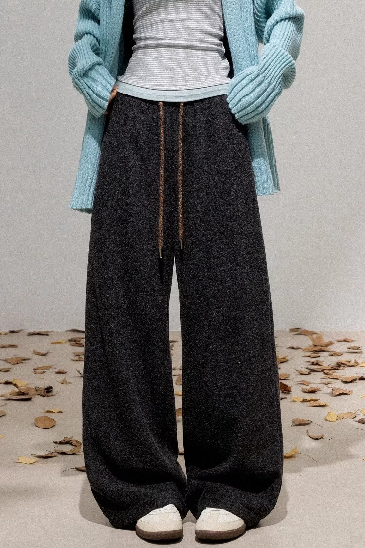 LADY IDEAL Brushed Casual Pants for Women 2025 Spring New Draped Straight Loose Wide-Leg Pants Black M 17