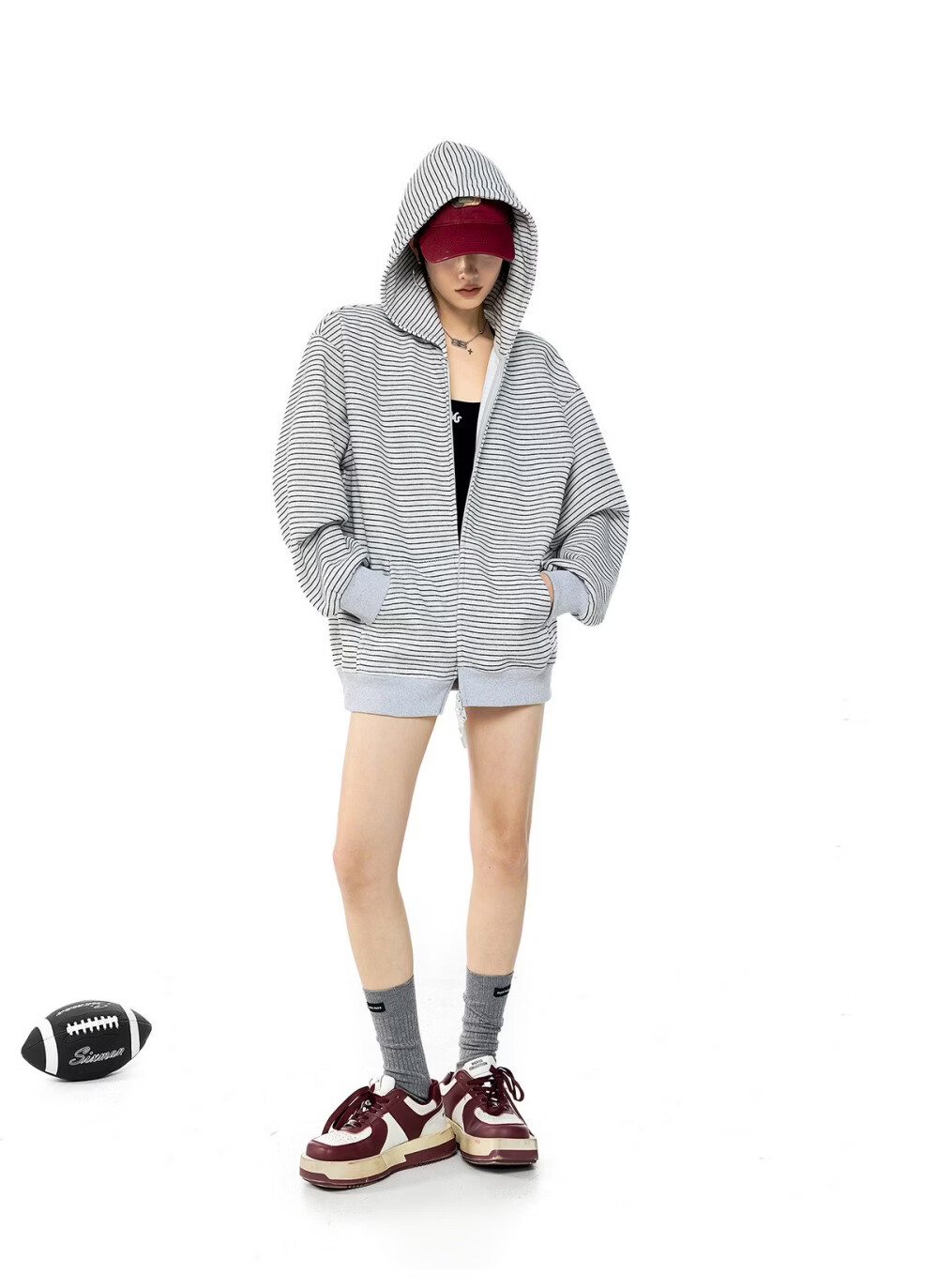 ICH MODE Celebrity Style Striped Hoodie Cardigan Sweatshirt for Women Spring Autumn New Sports Jacket Black M 19