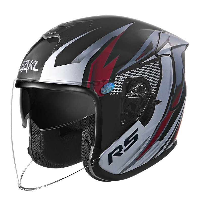 SAKL Motorcycle Helmet National Standard 3C Certified Class A Unisex Four-Season Riding Dual-Lens Anti-Fog 3/4 Half Helmet Electric Vehicle Safety Helmet Matte Black Storm