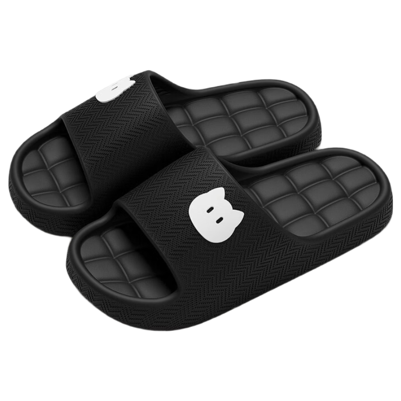 Qiumuxi Women's Thick-Soled Soft Elastic Couple Non-Slip EVA Bathroom Shower Slippers Dark Night Black Size 44-45