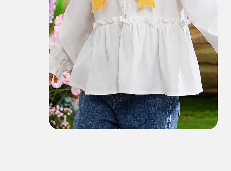 ASK JUNIOR Girls' Shirt, Autumn 2026, Toddler Star Pattern, Large Lapel Collar, Ruffle Hem, Children's Casual Shirt, White, Size 100 15
