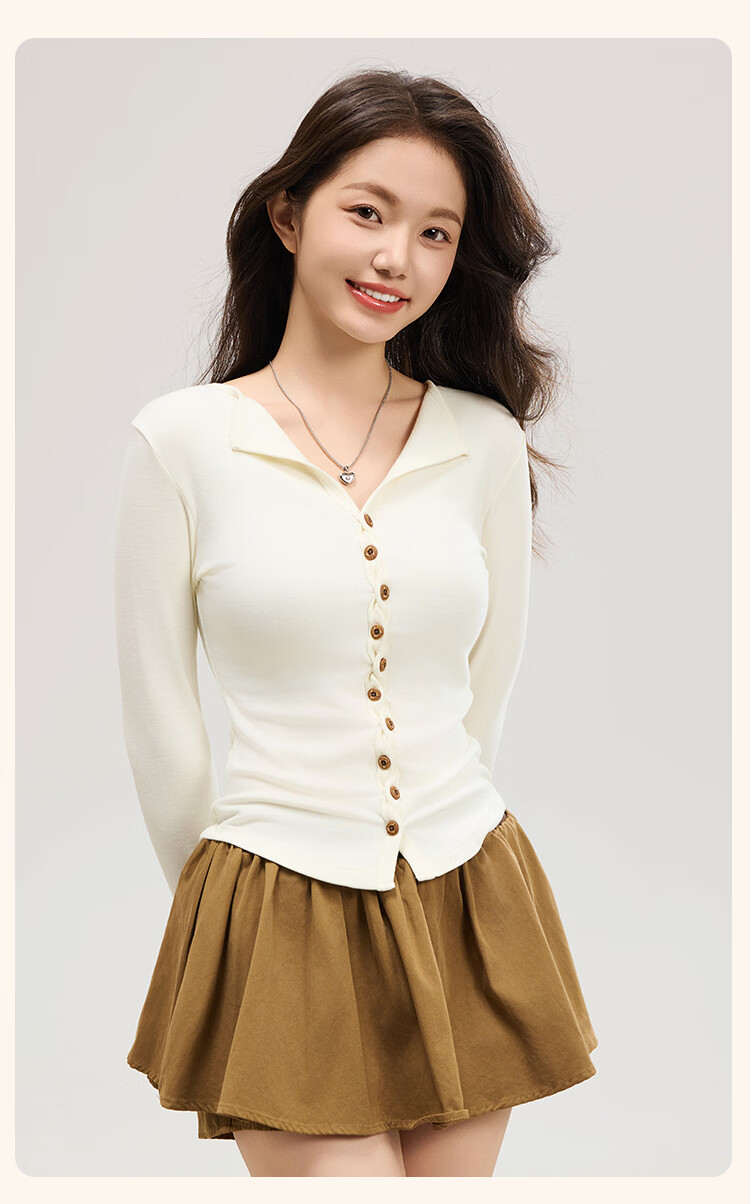 Miiow Women's Polyester Acrylic Base Shirt Spring Autumn New Button Thin Long Sleeve Top Suitable for Outerwear 9