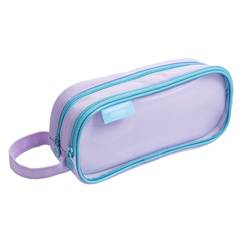 M&G Sequenced Transparent Mesh Splicing Double Zipper Pencil Case Handbag Large Capacity Stationery Box for Primary and High School Boys and Girls Purple