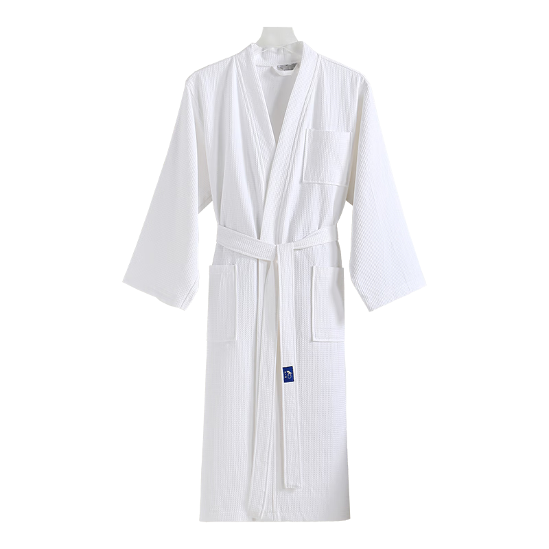 Zhuyibai Bathrobe, Pure Cotton Absorbent Robe, Simple Home Steaming Suit, Waffle Pattern, for Men And Women, Sleepwear, White, Size L