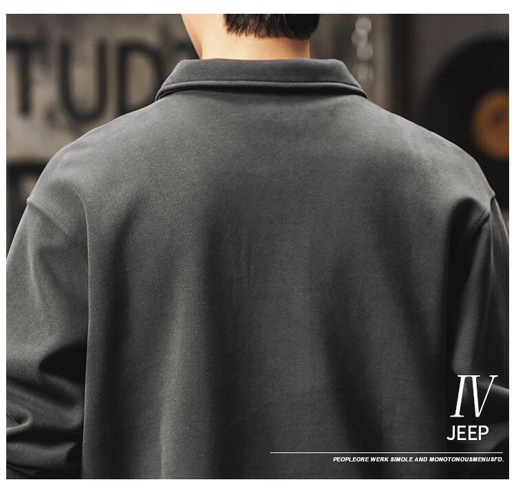 JEEP Men's Heavyweight Long Sleeve Polo Sweatshirt Spring Autumn Black XL 7