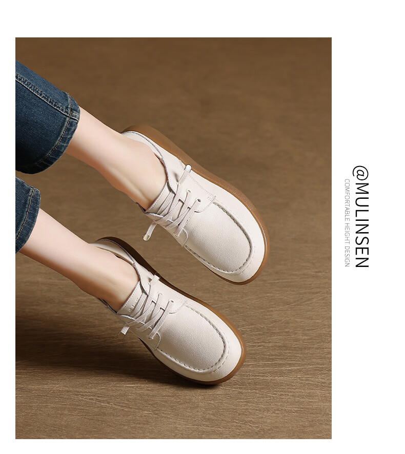 MULINSEN Women's Leather Shoes, Spring And Summer Casual White Sneakers, Flat Loafers, Slip-On Soft-Soled Mom Shoes, Black, Size 38 17