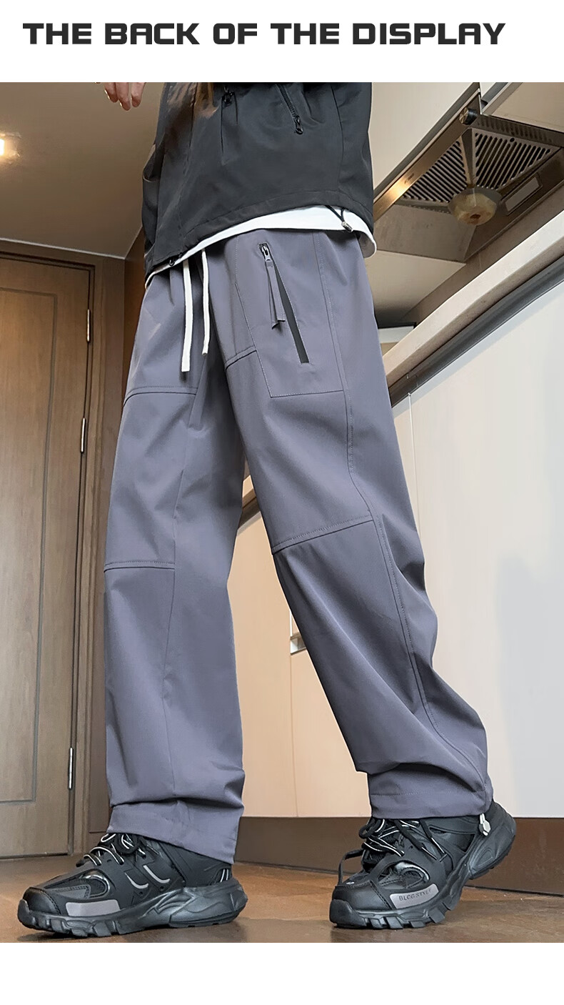 Dingfengbaoluo Casual Cargo Pants for Men, Spring And Summer Paratrooper Functional Trousers, American-Style Solid Color Outdoor Pants, 2418 Gray, Size M 22