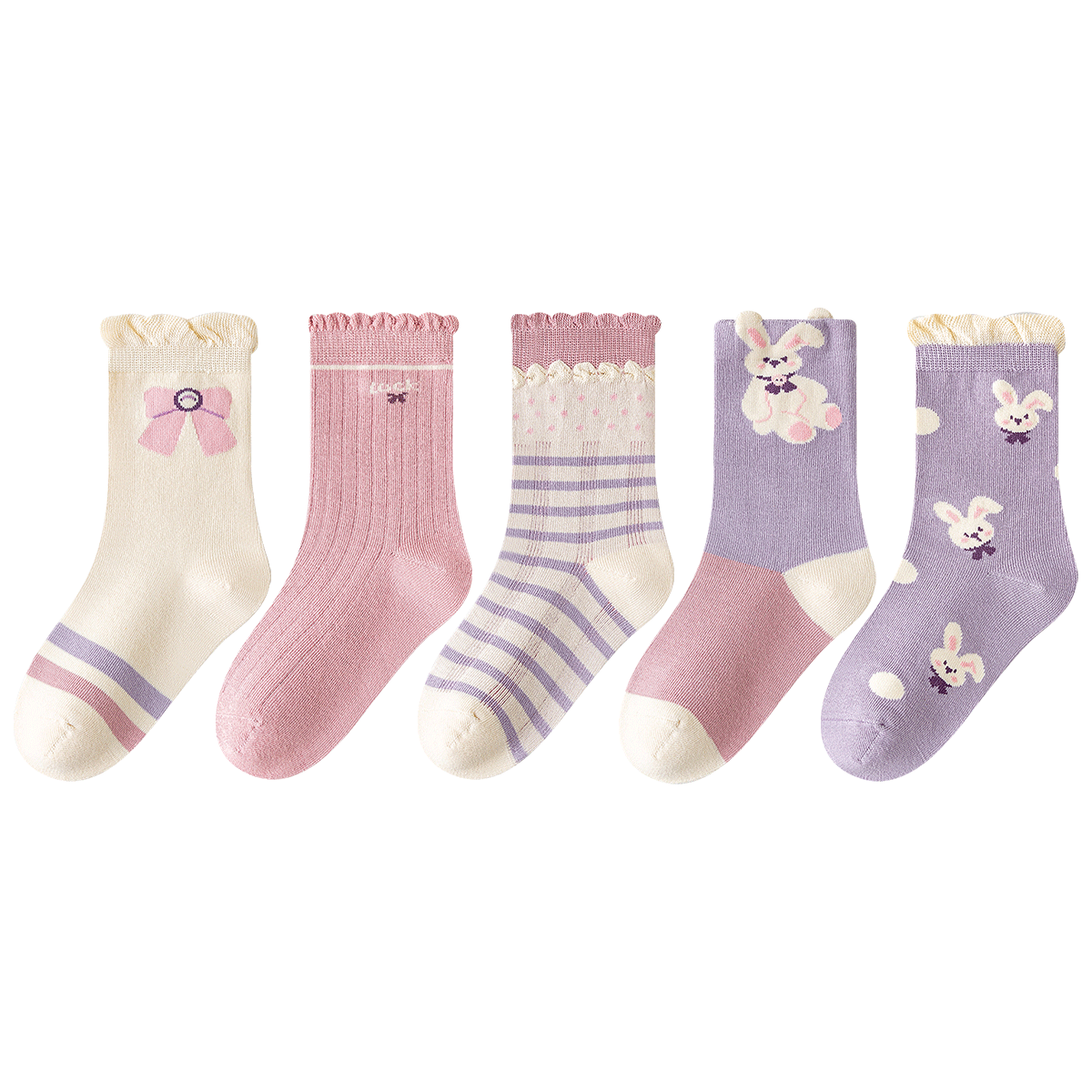 Little Pig Banner Girls' Socks A-Class Standard Skin-Friendly Xinjiang Long-Staple Cotton Seamless High-Elastic Princess Mid-Calf Cotton Socks for Older Children