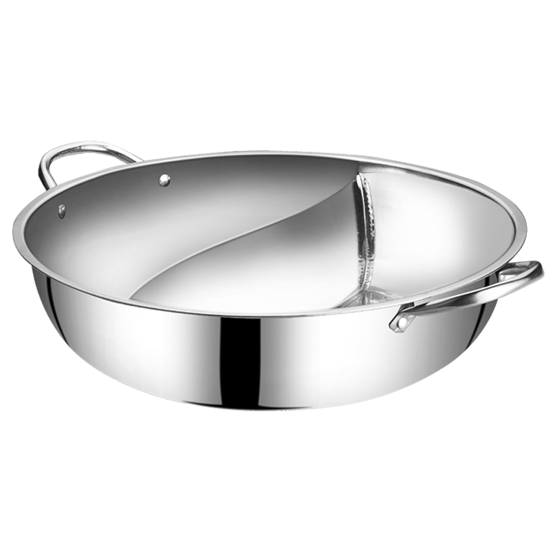 BSITN 36cm Double Hot Pot Large Capacity Stainless Steel Soup Pot Compatible with Induction Cooker 4008