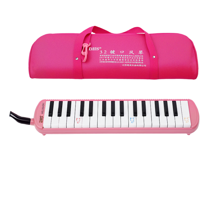 DHS Classroom Musical Instrument 32-Key DHS Melodica Pink Canvas Soft Case with Blowpipe Mouthpiece and Teaching Materials