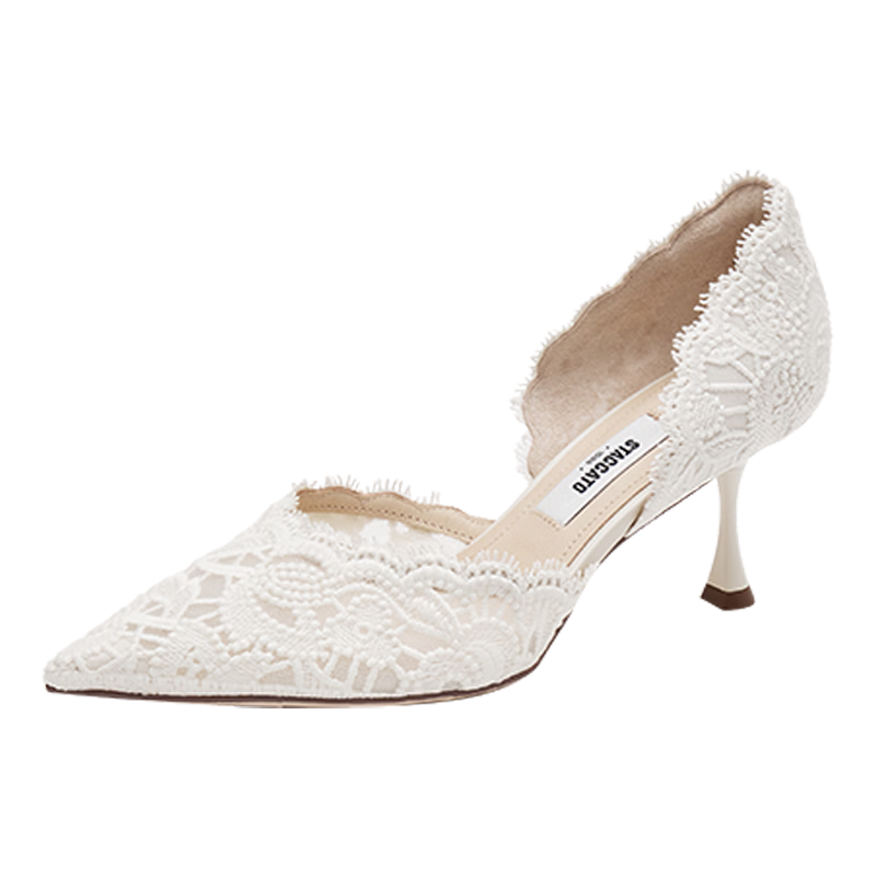 Skechers Yang Mi 2026 Spring Lace Island High Heel Women's Sandals ED334AK6 Vanilla Cream Hollow Style Size 40