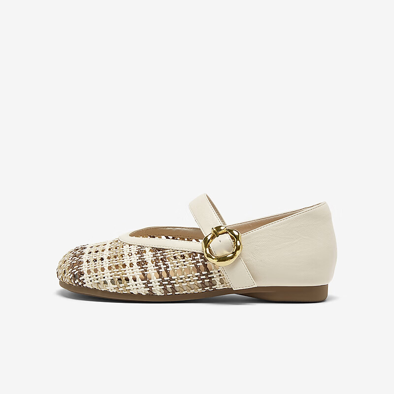 BASTO Woven Mary Jane Ballet Flats Women Low Heel Shallow Single Shoes F1059BQ6