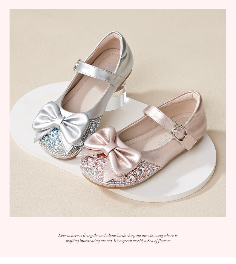 Follow Me Girls' Leather Shoes Spring And Autumn Soft-Soled Princess Shoes Children's Performance Crystal Shoes Formal Dress Flats Dove Pink Size 34 15