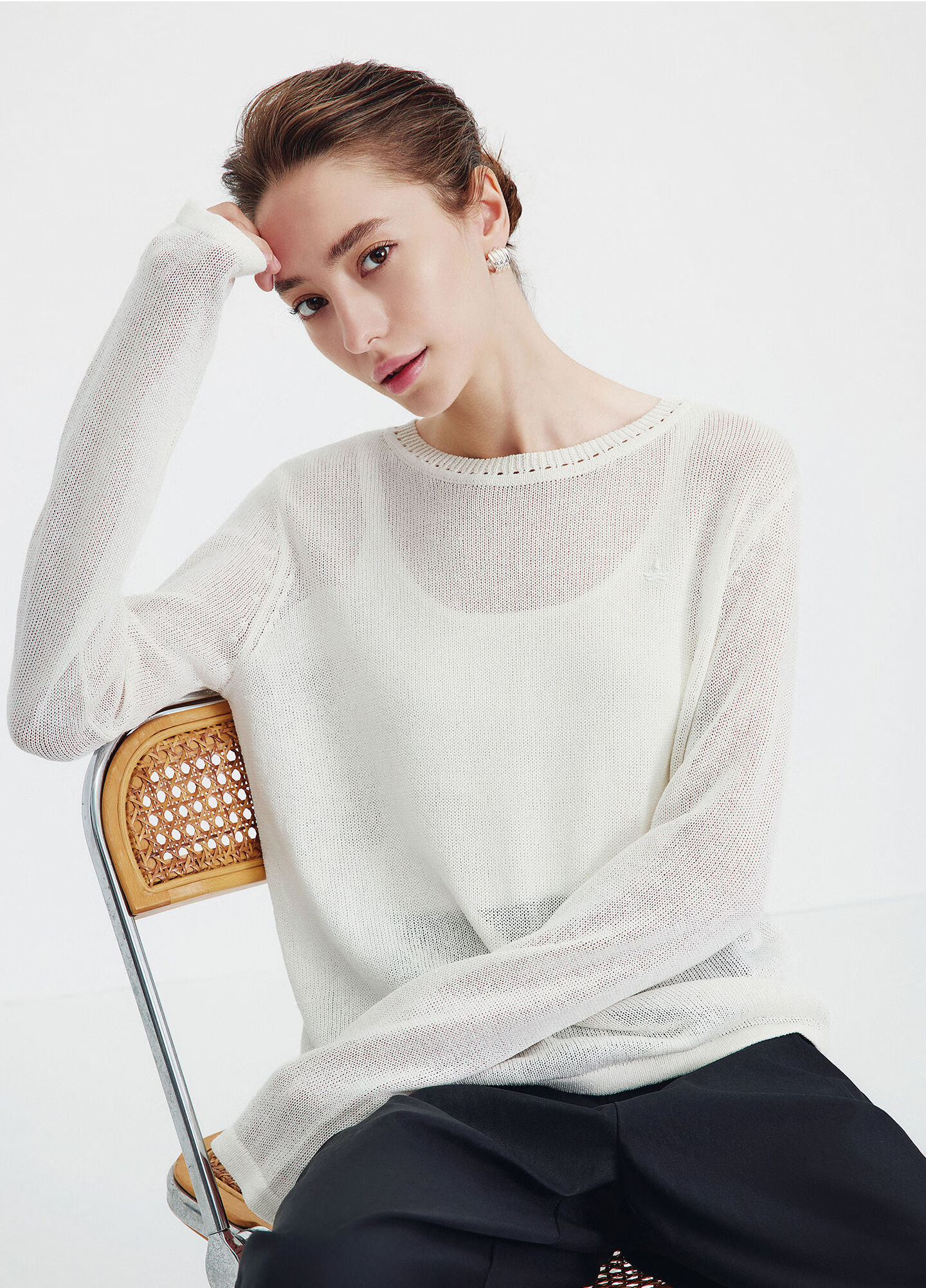 Navigare Fashion Week Same Style Small Sailboat 26 New Women's Lightweight Knit Round Neck Hollow Out Sweater Top 2314006501 15