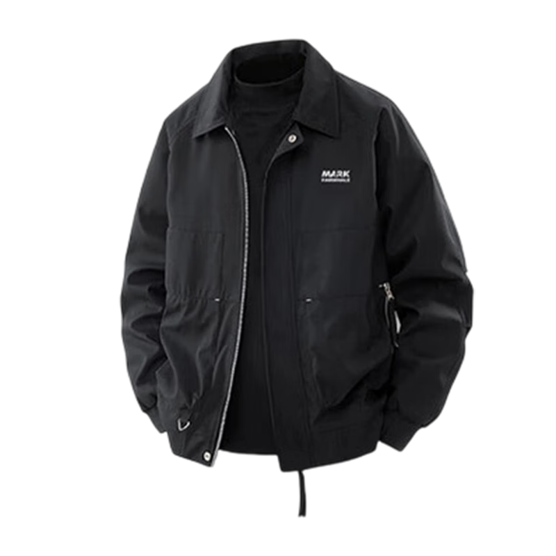 MARK FAIRWHALE Men's Autumn Winter Fashionable Casual Fleece-Lined Warm Lapel Jacket Amber Black Fleece-Lined XL