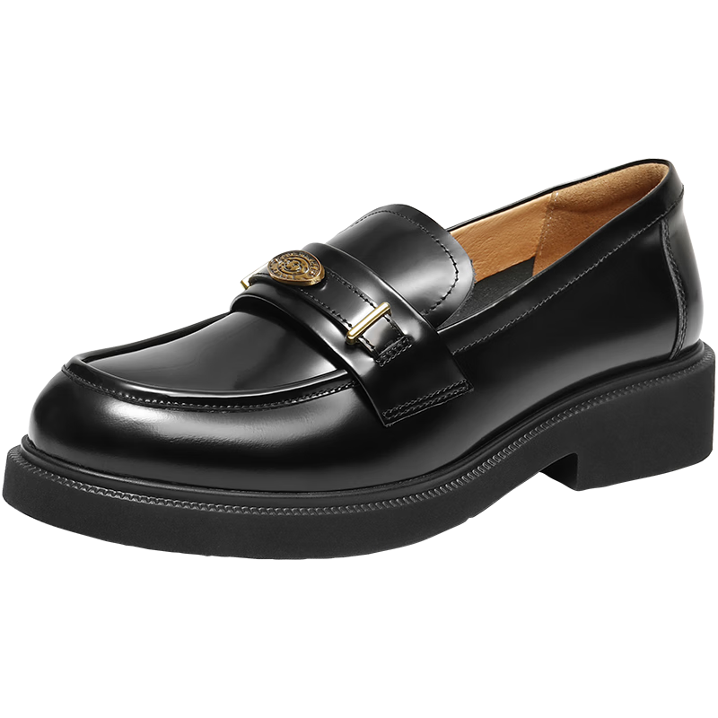 Belle Women's Leather Coin Loafers 2026 New Spring Summer Commuter Shoes JD020AA6 Black Size 37