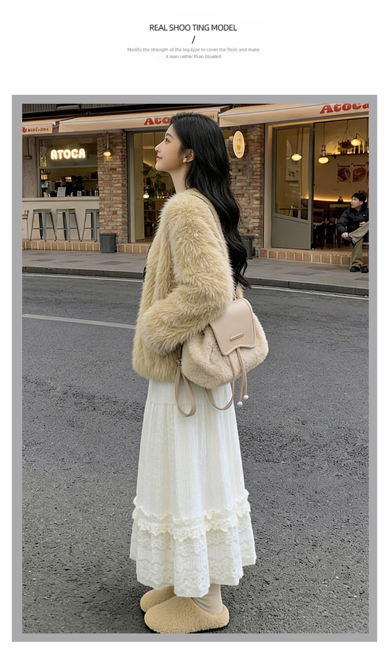 Langsha Plush Accordion Pleated Skirt Sweet Elegant Lace Splice Skirt 2026 Early Spring New Gentle Fairy Cake Skirt 12