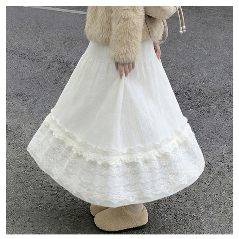 LangSha Women's Skirt 2026 Spring Lace Cake Skirt High Waist Elastic Plush Soft A-Line Long Skirt 14