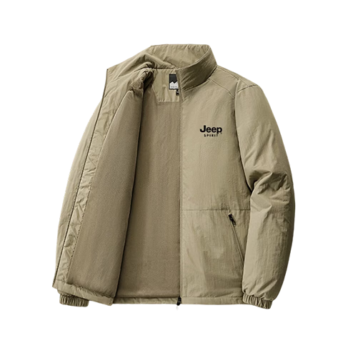 JEEP SPIRIT Men's Outdoor Loose Casual Stand Collar Warm Jacket Autumn Winter Black Fleece Lined 3XL