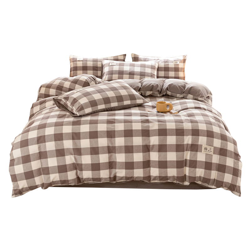 Wuyinliangpin Cotton Bedding Set, 100% Pure Cotton Bedsheet, Duvet Cover, Quilt Cover, 200x230cm, Suitable for Mother-Child Co-Sleeping, Coffee Patter