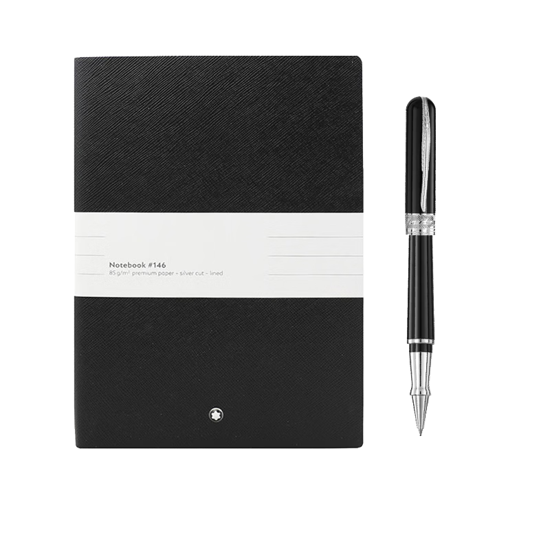 MONTBLANC Black Notebook + Italian Pinafore Signature Pen Set, Basic Version, Father's Day Gift