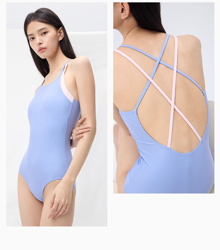 Keep Women's One-Piece Triangle Leica Sports Training Slimming Swimsuit 592 Blue Gray L 15