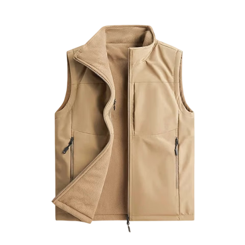 MiiOW Men's Autumn Winter Fleece Vest Stand Collar Sleeveless Casual Khaki 4XL