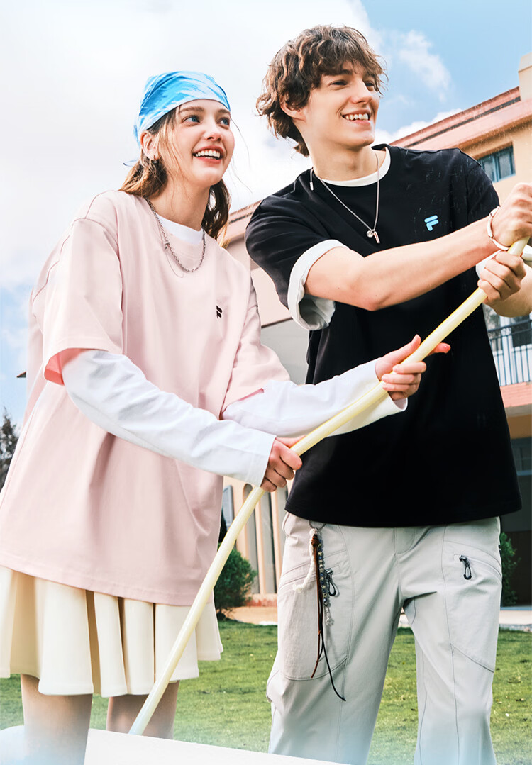 FILA FUSION Official Trendy Couple's Short Sleeve T-Shirt Summer Colorful Loose Sports Tee 13