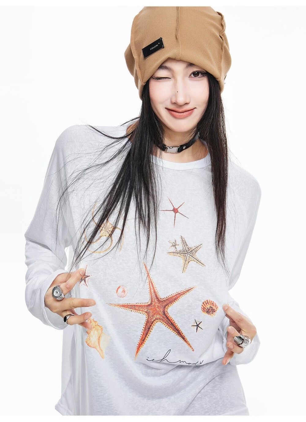 ICH MODE American Style Lightweight Cooling Physical Sunscreen Cover Shirt Women Summer New Loose Long Sleeve T-Shirt White S 27