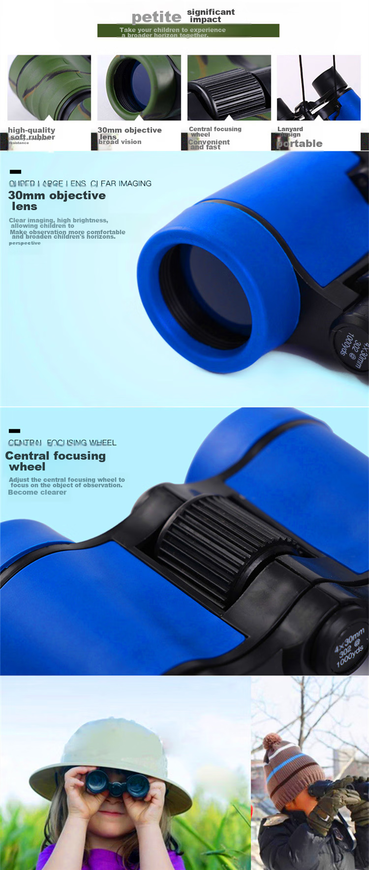 JHOPT Jumbo 4X30 Children's Telescope, High Magnification High Definition Colorful Binoculars, Portable (Blue) 2