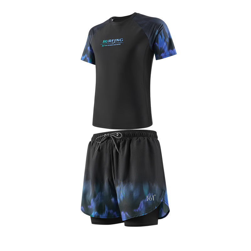 361° Men's Swimwear Set, 2-Piece Swimsuit, Full-Body Professional Sports Square-Leg Double-Layered Shorts, Swimming Equipment