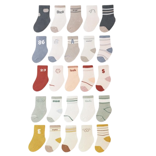 Five Cotton Flowers 5 Pairs Children's Socks Spring Cotton Baby Cute Boys Girls Cartoon Alphabet Mid-Calf Socks