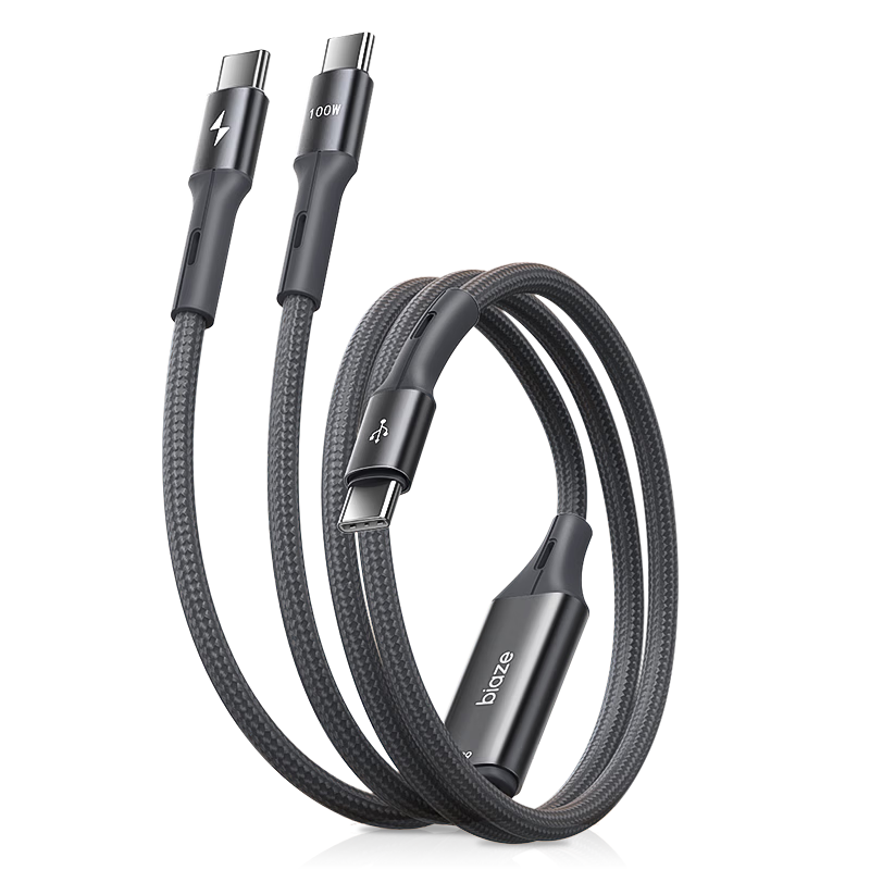 BIAZE Type-C Dual-Head 2-in-1 Fast Charging Cable PD100W Data Cable Compatible with Apple iPhone 17/16/15, iPad, Tablet, Laptop