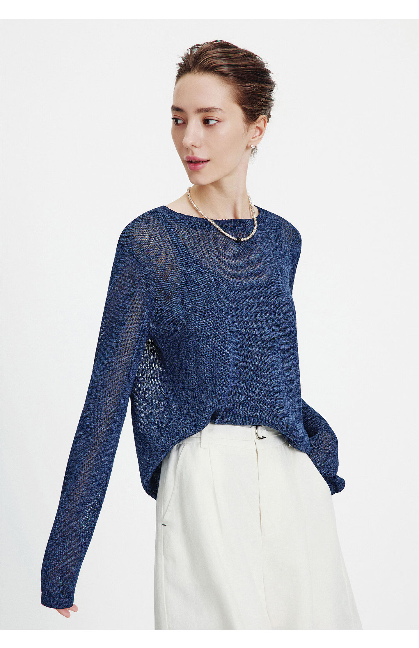 Navigare Fashion Week Same Style Small Sailboat 26 New Women's Lightweight Knit Round Neck Hollow Out Sweater Top 2314006501 43