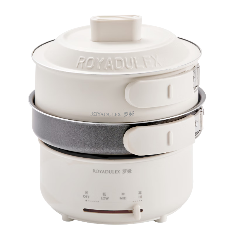 ROYALTY LINE 1000W Foldable Portable Electric Cooking Pot 2L Travel Cooker Small Electric Pot for 1-2 People Detachable Electric Hot Pot Dormitory Multi-Functional Double Pot Set