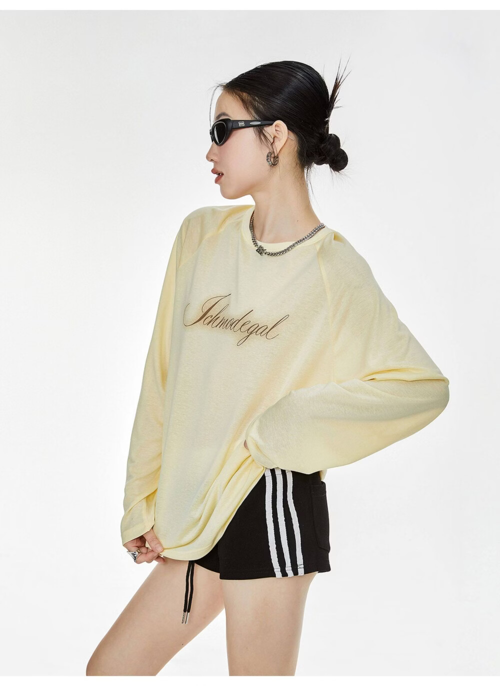 ICH MODE American Style Physical Sunscreen Cooling Loose Long Sleeve T-Shirt Lightweight Lazy Style White S 23