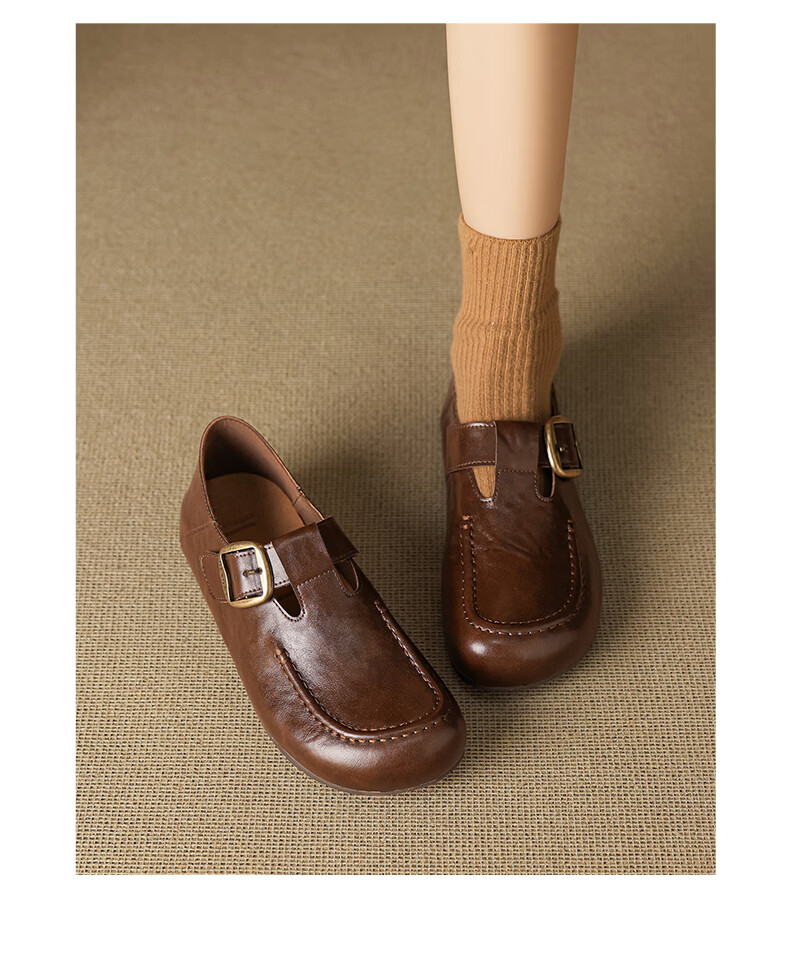 St&Sat Genuine Leather Loafers for Women, 2026 New Summer Style, Full-Coverage Retro Versatile Slip-On Soft-Soled Comfortable Commuter Birkenstock Shoes 19